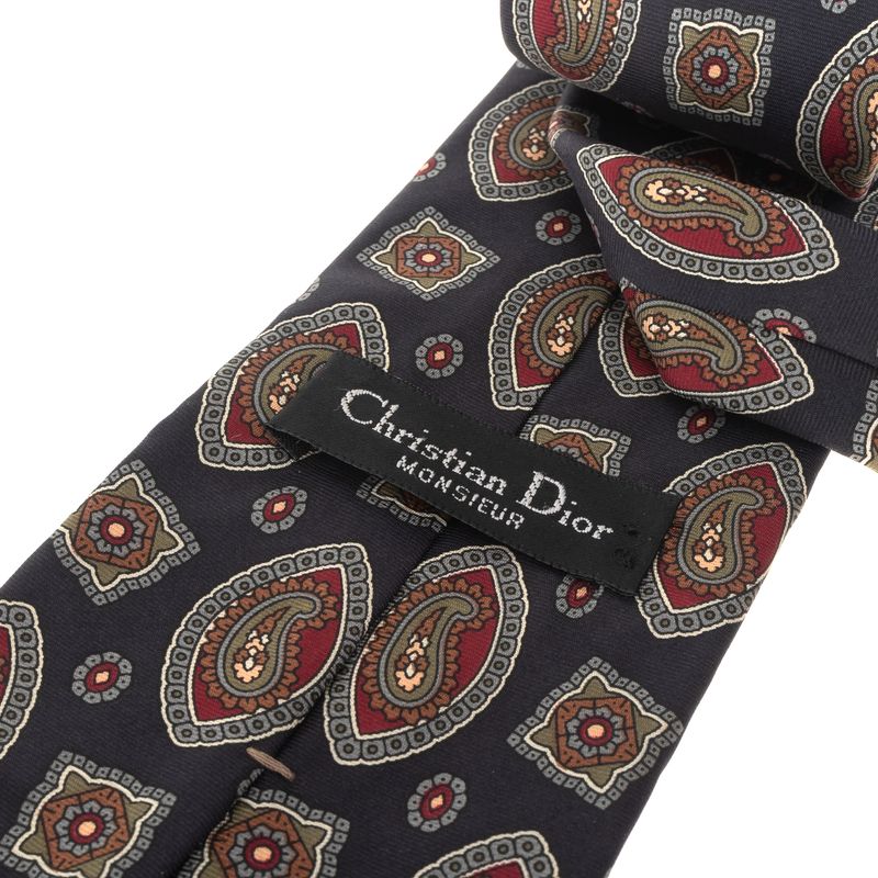 Gravata-Christian-Dior-Vintage-Seda-Arabescos-Marinho