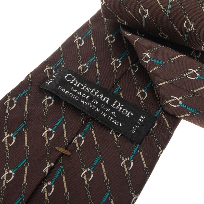Gravata-Christian-Dior-Vintage-Seda-Estampada-Marrom