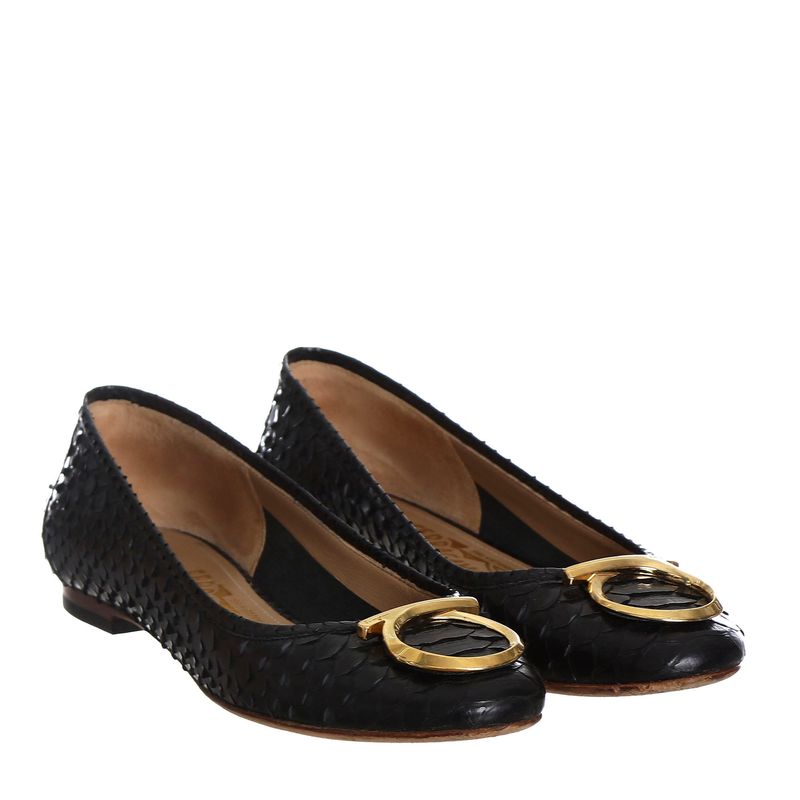 Sapatilha-Salvatore-Ferragamo-Gancini-Couro-Exotico-Preta