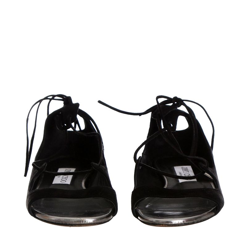 Sandalia-Rasteira-Jimmy-Choo-Amarracao-Camurca-Preta