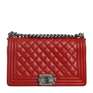 Bolsa Chanel Boy Couro Antigo Vermelho