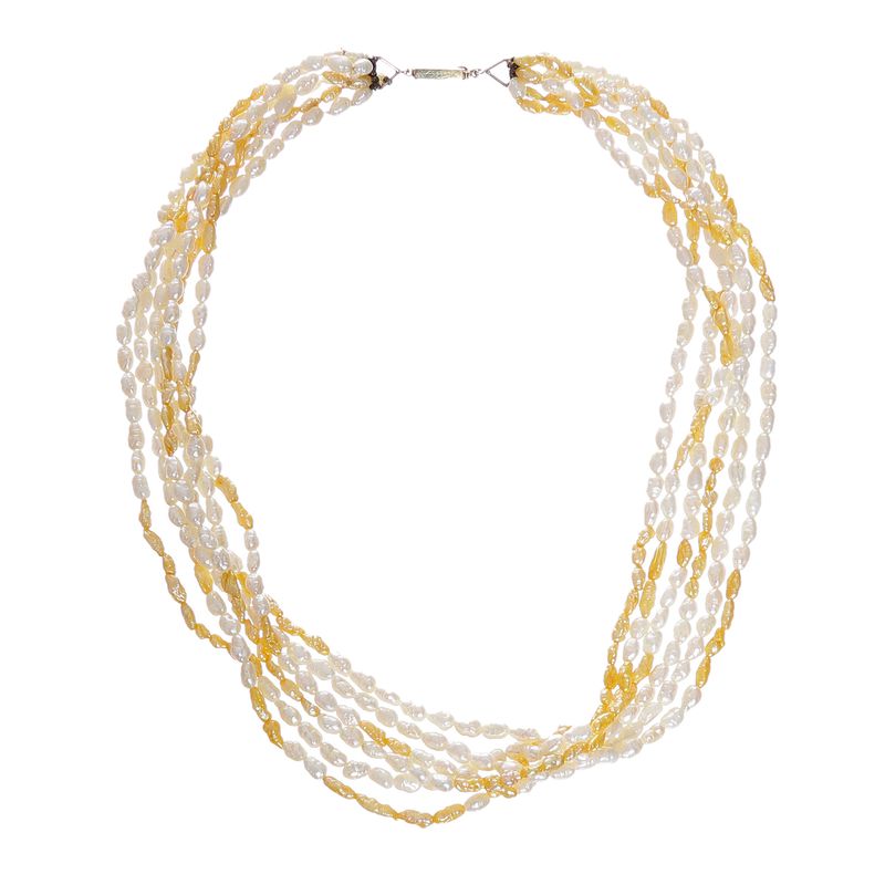 Colar-H.-Stern-Vintage-6-Fios-Perolas-Brancas-e-Laranjas