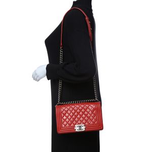 Bolsa Chanel Boy Couro Antigo Vermelho