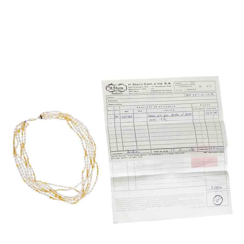 Colar-H.-Stern-Vintage-6-Fios-Perolas-Brancas-e-Laranjas
