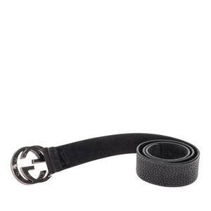 Cinto Gucci GG Interlocking Couro e Fivela Pretos