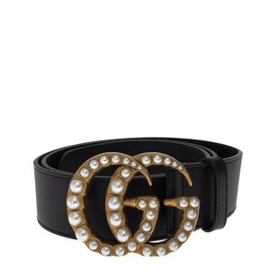 Cinto Gucci GG Pérolas e Couro Preto