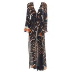 Kaftan-Roberto-Cavalli-Seda-Longo-Preto-Marrom-e-Branco