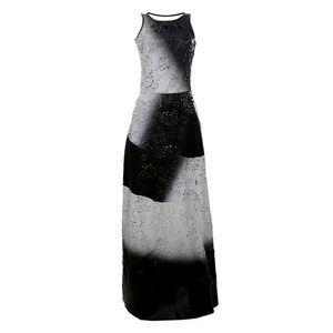 Vestido Patricia Motta Couro Floral Preto e Branco