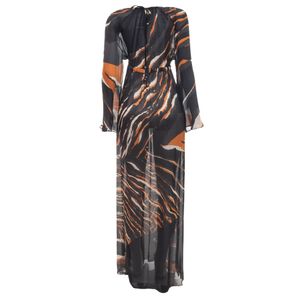 Kaftan Roberto Cavalli Seda Longo Preto Marrom e Branco