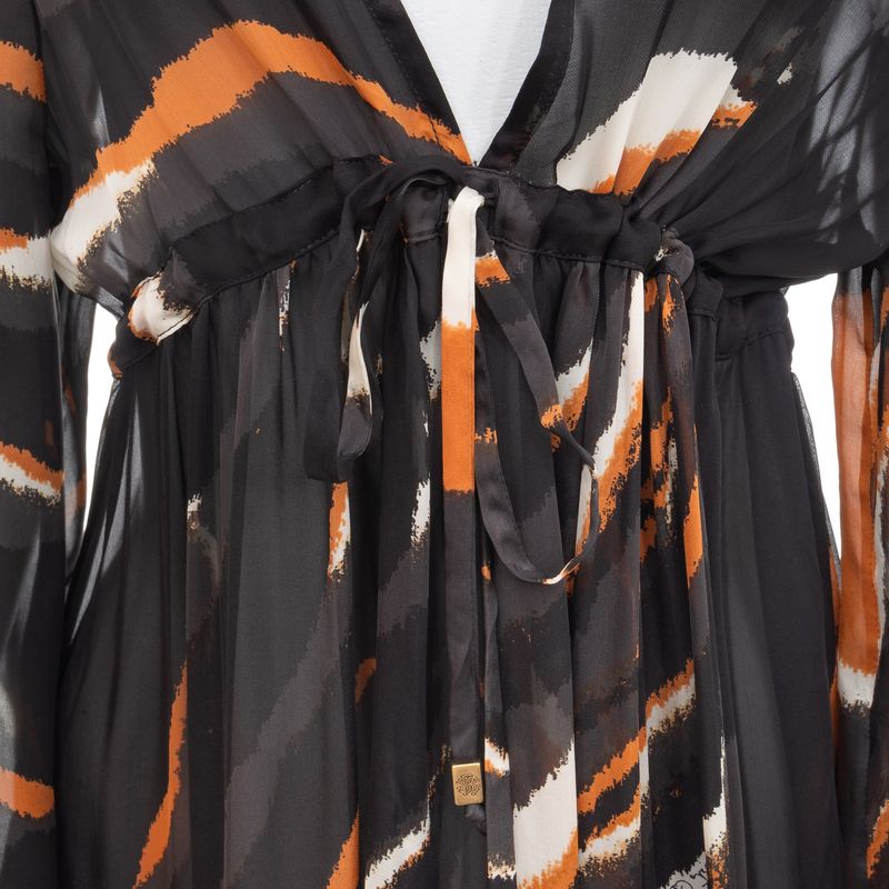 Kaftan-Roberto-Cavalli-Seda-Longo-Preto-Marrom-e-Branco