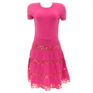 Vestido Valentino Garavani Malha e Renda Rosa