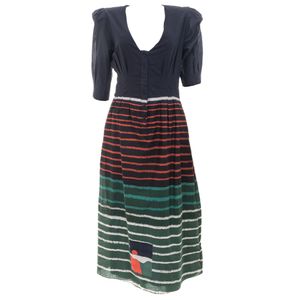 Vestido Cris Barros Botões Listras Marinho Verde e Laranja