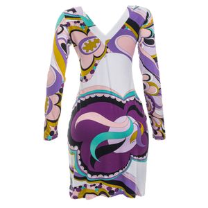 Vestido Emilio Pucci Manga Longa Estampa Rosa e Roxo