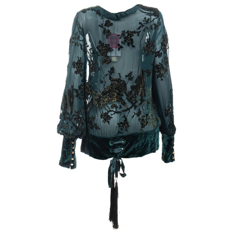 Vestido-Roberto-Cavalli-Seda-e-Veludo-Verde