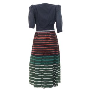 Vestido Cris Barros Botões Listras Marinho Verde e Laranja
