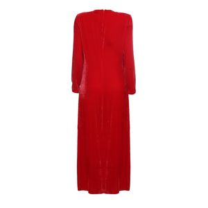 Vestido Longo com Mangas Veludo Vermelho