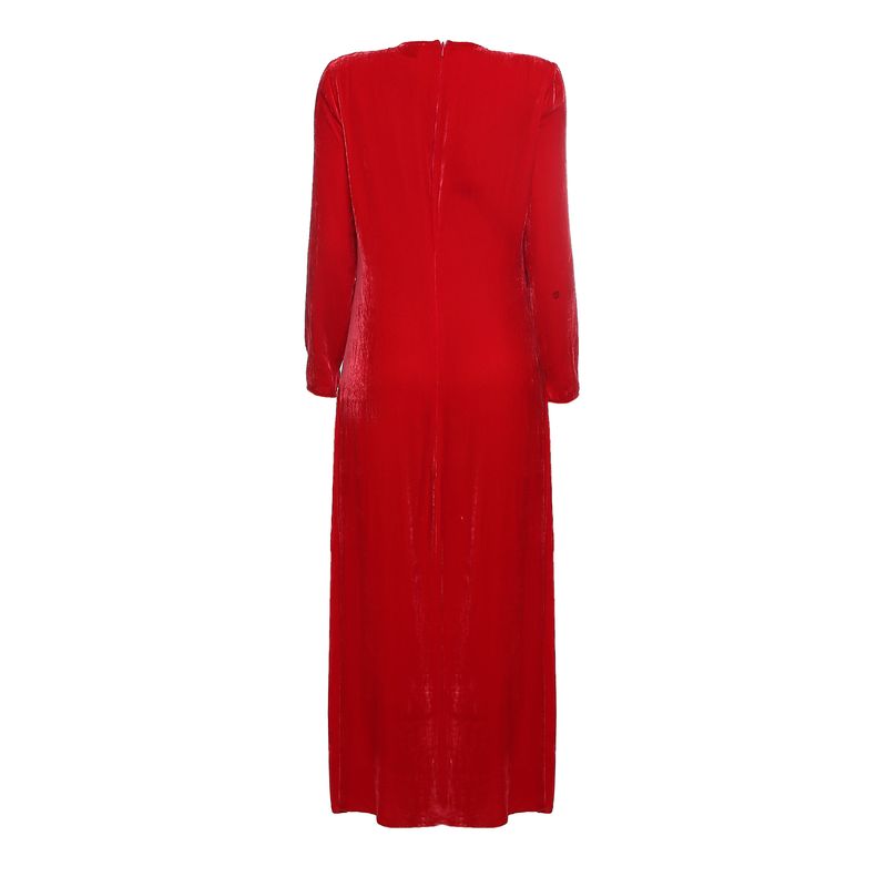 Vestido-Longo-com-Mangas-Veludo-Vermelho