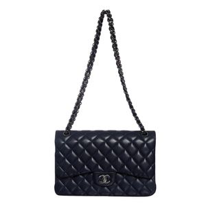 Bolsa Chanel Classic Double Flap Jumbo Lambskin Marinho