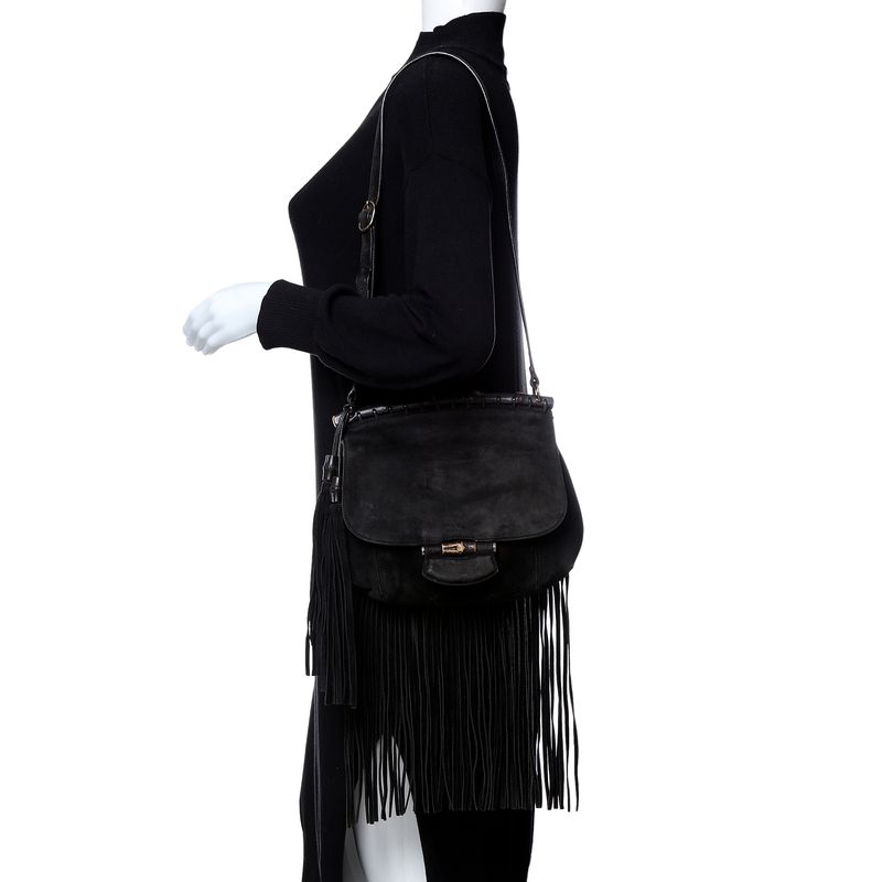 Bolsa-Gucci-Nouveau-Fringe-Camurca-Preta