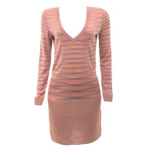 Vestido Missoni Manga Longa Tricô Salmão e Roxo