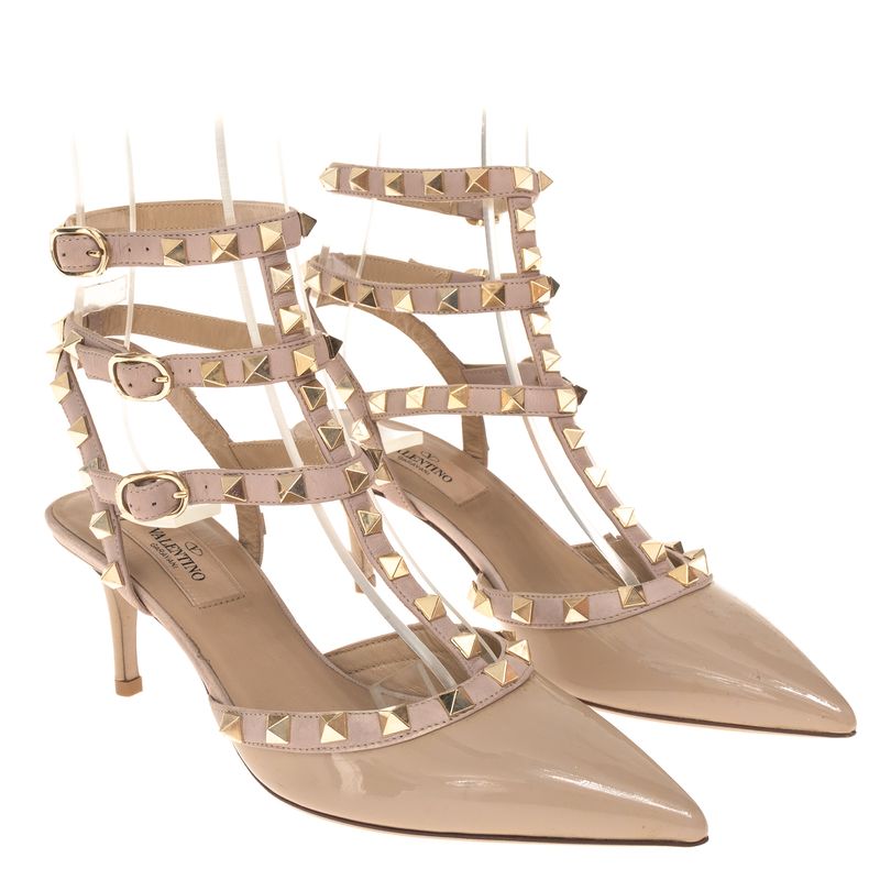 Sapato-Valentino-Garavani-Scarpin-Rockstud-Verniz-Bege