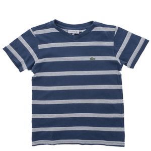 Camiseta Lacoste Infantil Listrada Cinza e Marinho