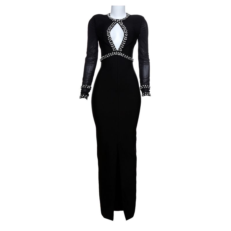 Vestido-de-Festa-Longo-com-Cristais-Preto