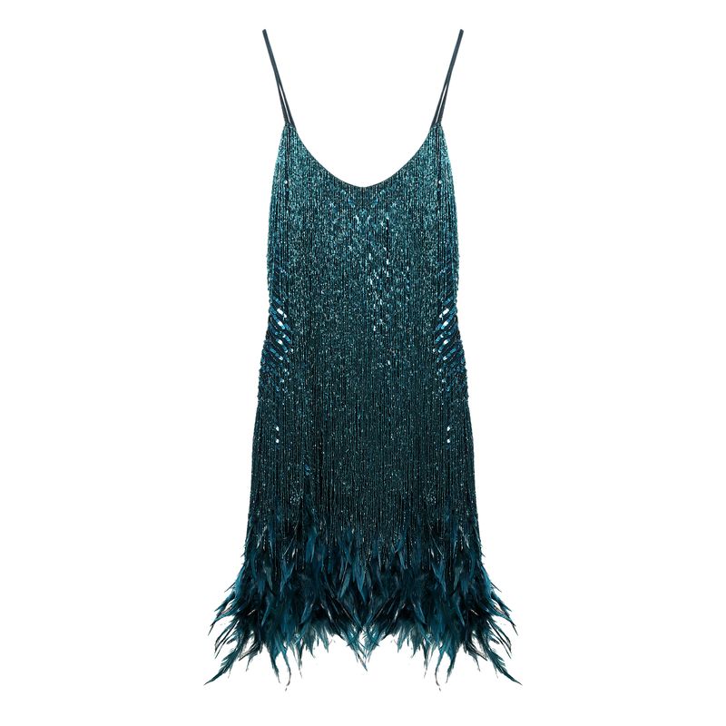 Vestido-Bordado-e-Plumas-Azul-Petroleo