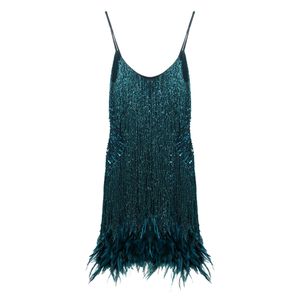 Vestido Bordado e Plumas Azul Petróleo