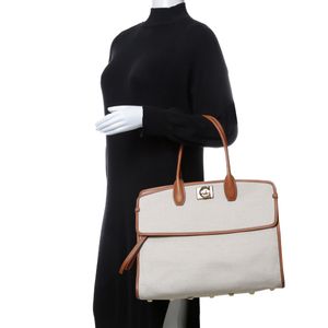 Bolsa Salvatore Ferragamo Tecido e Couro Marrom e Creme