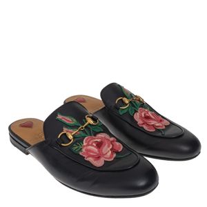 Mocassim Gucci Mule Princetown Floral Preto