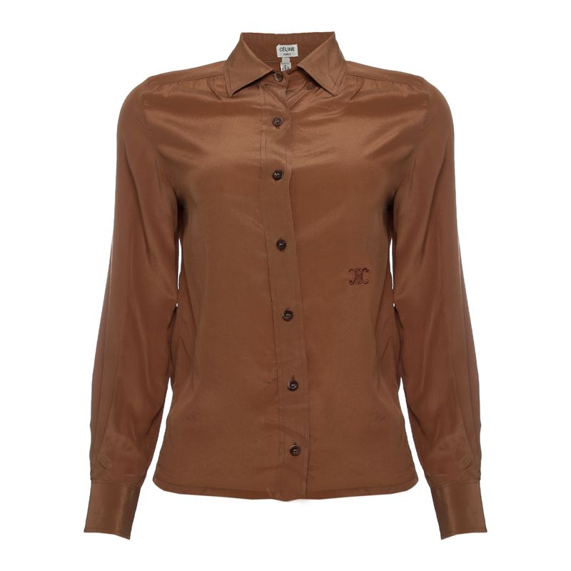 Camisa-Celine-Vintage-Seda-Marrom