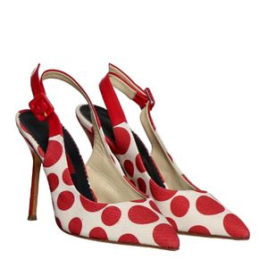 Sapato Carolina Herrera Scarpin Poá Vermelho e Bege