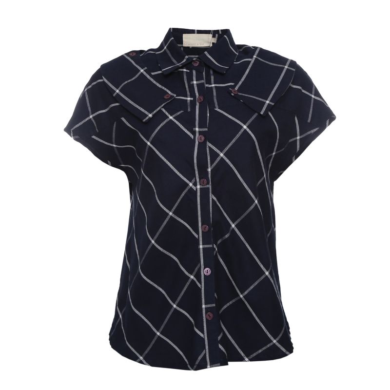 Camisa-Le-Soleil-d-ete-Xadrez-Azul-e-Branca