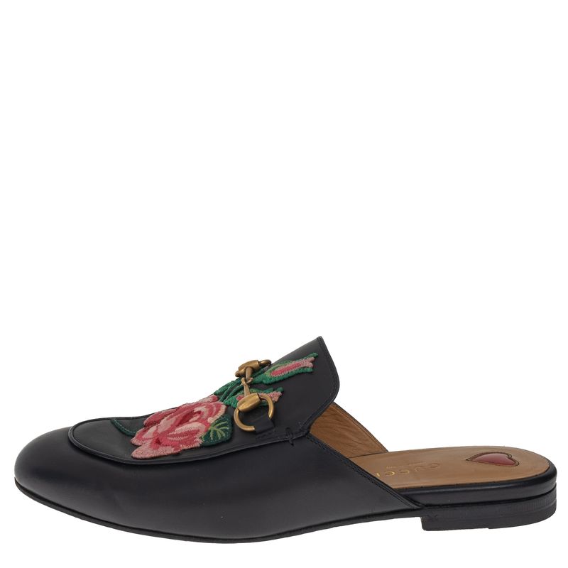 Mocassim-Gucci-Mule-Princetown-Floral-Preto
