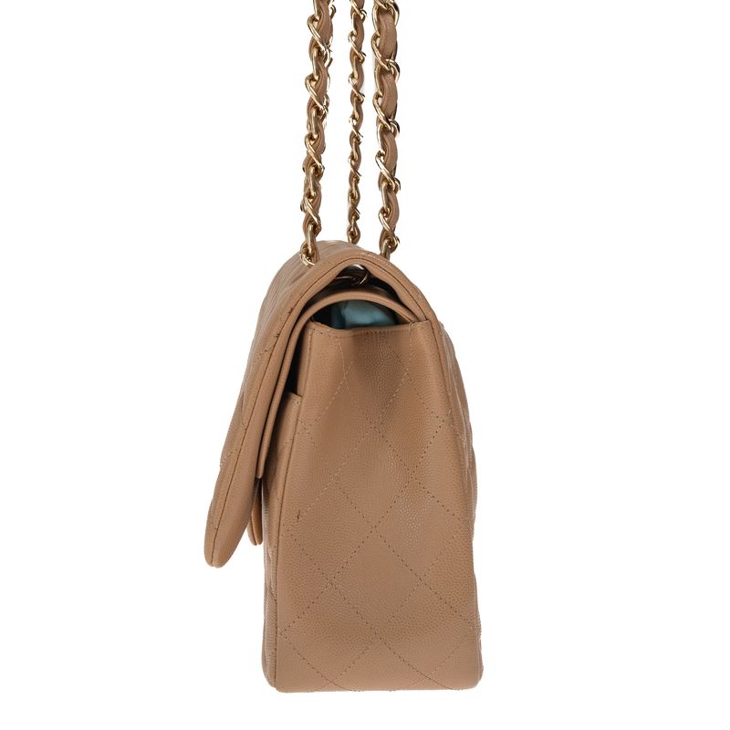 Bolsa-Chanel-Double-Flap-Jumpo-Caviar-Bege