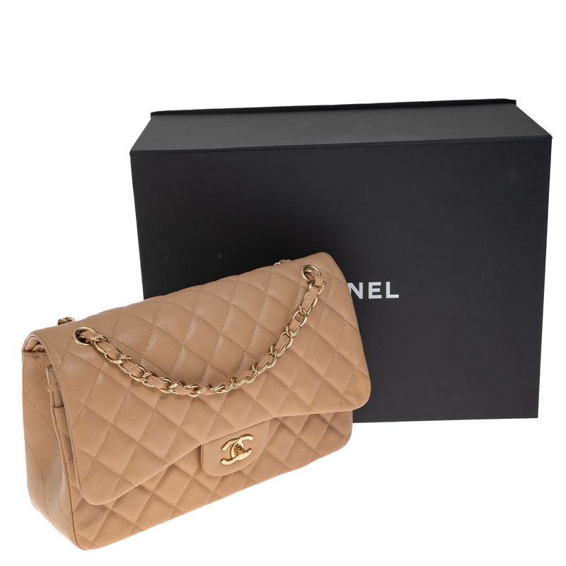 Bolsa-Chanel-Double-Flap-Jumpo-Caviar-Bege