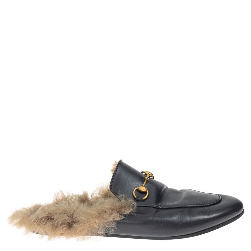 Mule-Gucci-Princetown-Pelos-Couro-Preto