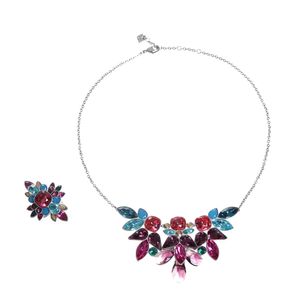 Conjunto Swarovski Anel e Colar Azul e Vermelho