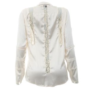 Camisa Mixed Seda e Renda Creme