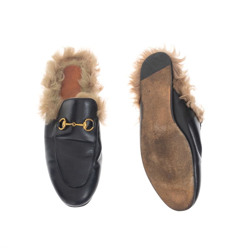 Mule-Gucci-Princetown-Pelos-Couro-Preto