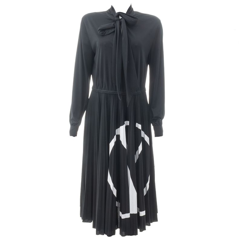 Vestido-Valentino-Garavani-V-Logo-Plissado-Preto