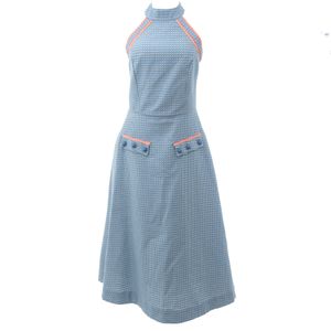 Vestido PatBo Godê Algodão Bordado Branco e Azul