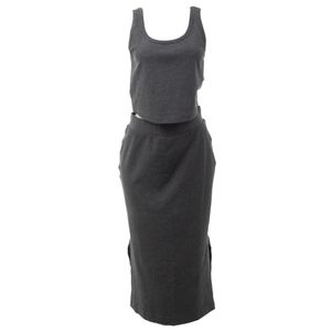 Conjunto Iorane Saia e Top Malha Canelada Cinza
