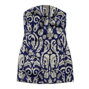 Vestido Von Trapp Jacquard Azul e Dourado