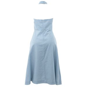 Vestido PatBo Godê Algodão Bordado Branco e Azul