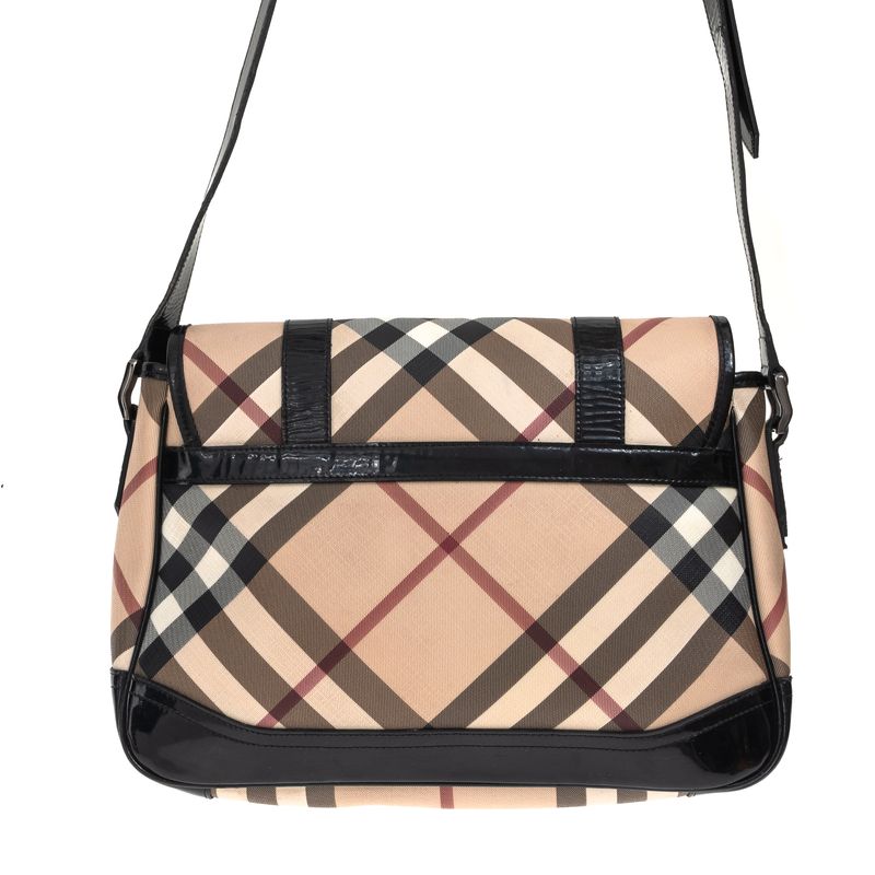 Bolsa-Burberry-Verniz-Preto-e-Housecheck-