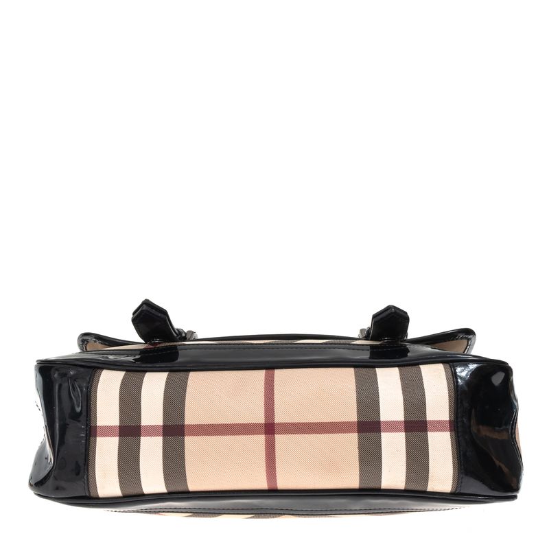 Bolsa-Burberry-Verniz-Preto-e-Housecheck-