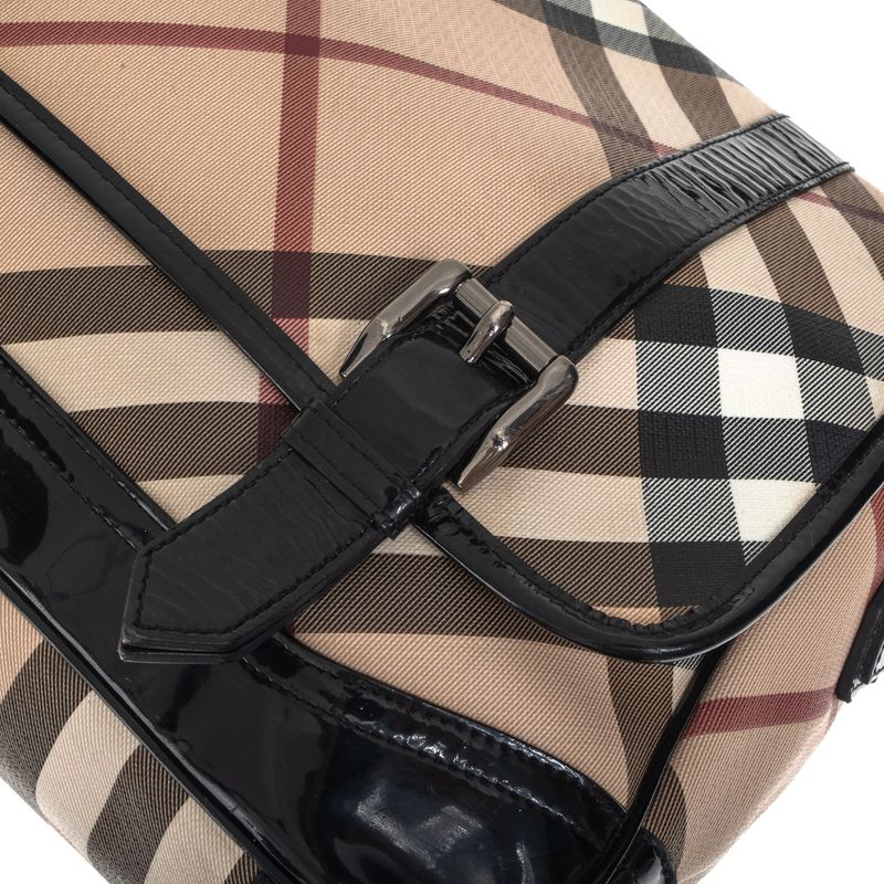 Bolsa-Burberry-Verniz-Preto-e-Housecheck-