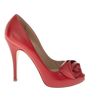 Sapato Valentino Peep Toe Couro Vermelho